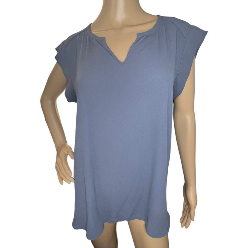 Pleione/Anthropologie Blue Grey Short Sleeve Loose Fit Blouse